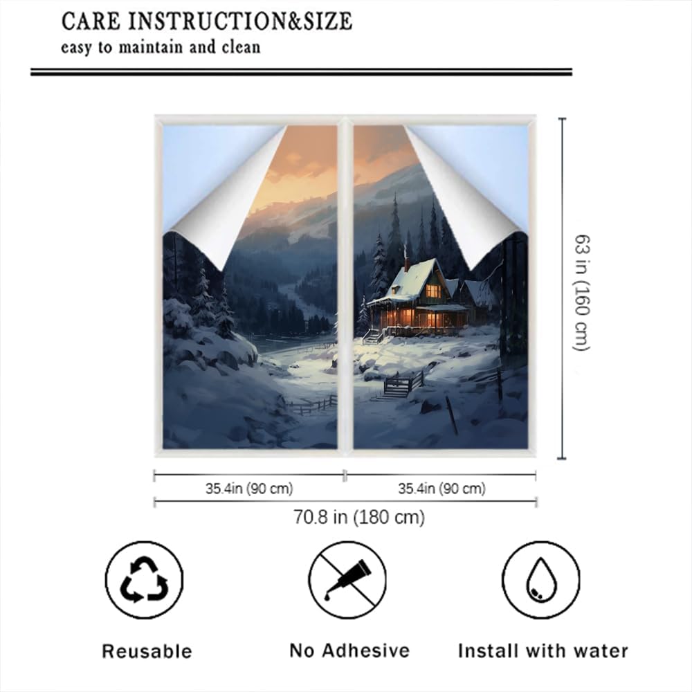 Snow Mountain Chalet – Película para ventana, estilo vintage, bosque brillante, granja, película de privacidad para ventana, cubierta de puerta,