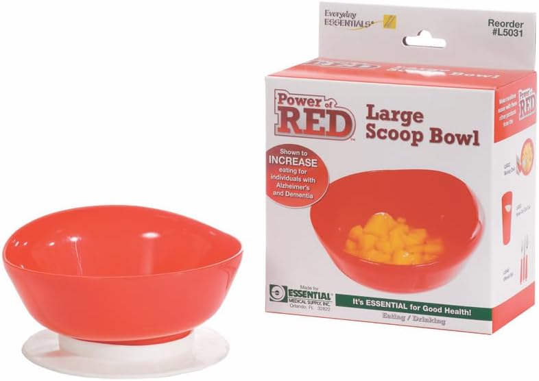 Essential Medical Supply Power of Red – Cuenco adaptable con ventosa inferior y borde lateral para una alimentación más fácil, incluye 2 tazones