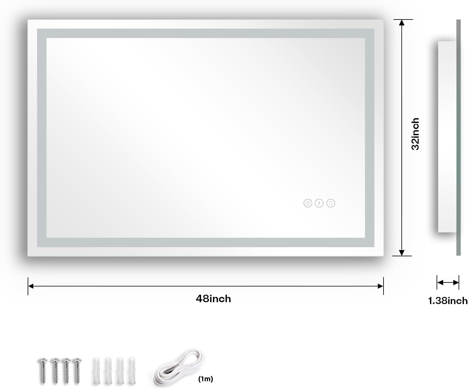 Dripex Espejo de baño LED de 48 x 32 pulgadas, espejo de maquillaje antivaho montado en la pared con 3 luces de color, espejo LED impermeable