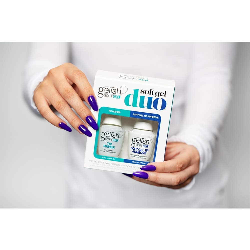 Dúo de puntas de gel suave, imprimación y adhesivo para uñas postizas + pegamento de punta para uñas a presión, kit profesional de uñas de poligel