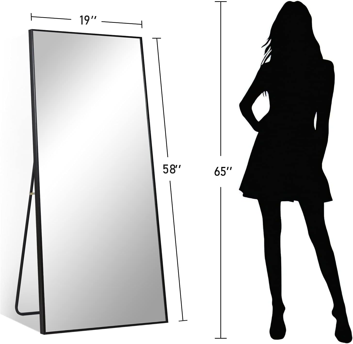 PexFix – Espejo de pie de longitud completa de 58 x 19 pulgadas, espejo de pared moderno con marco de aleación de aluminio para colgar o inclinarse