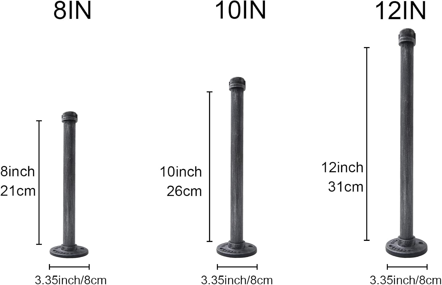 Soporte de estante, paquete de 4 soportes flotantes rústicos montados en la pared, estantería industrial de tubería resistente para madera (12