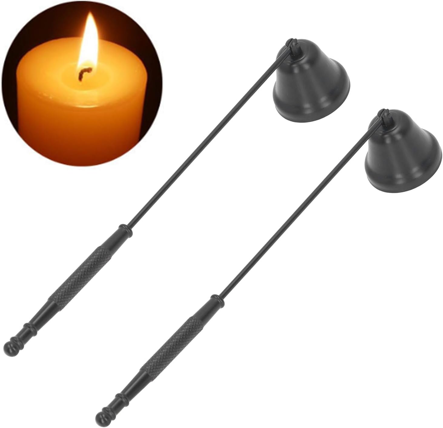 Zerodis Snuffer de velas, 2 piezas de extintor de velas con mango largo para velas, accesorio para velas, herramienta de extinción de mecha (negro)