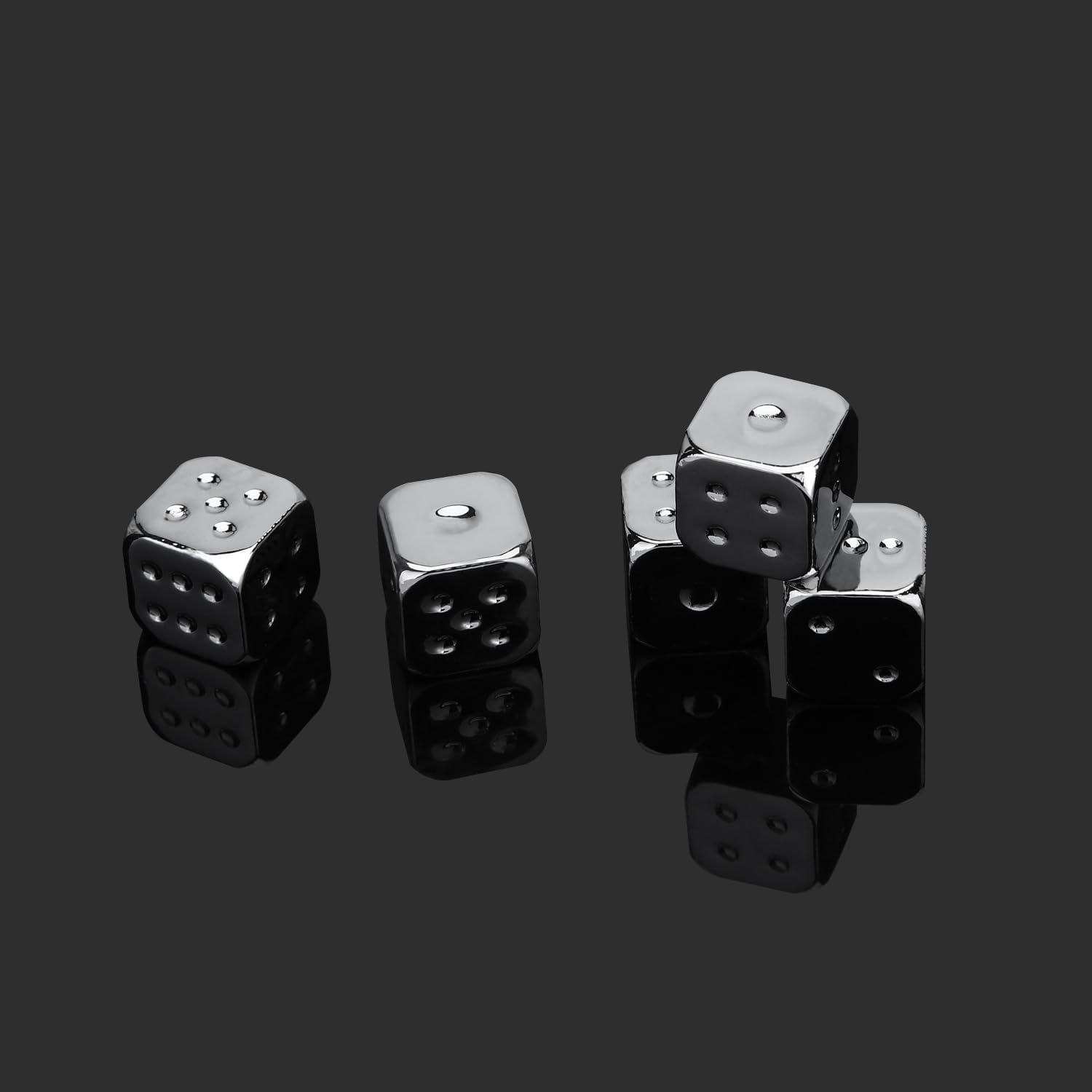 Juego de dados poliédricos de aleación de zinc para juego de mesa, aprendizaje de matemáticas, 5 piezas de 6 caras de 0.512 in (plateado)