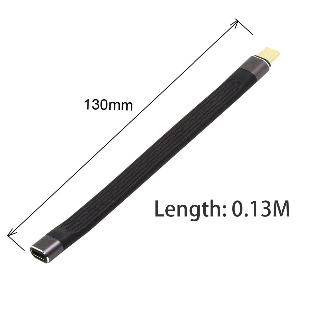 CY Cable de extensión USB4 macho a hembra de 5.1 in delgado plano macho toF 40 Gbps con carga de 100 W y 8 K a 60 Hz
