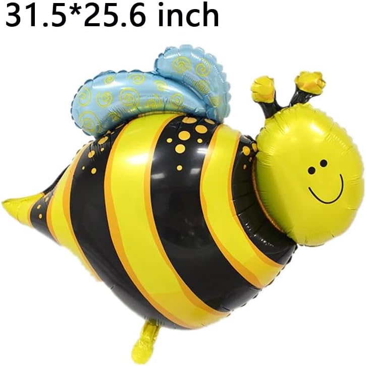 5PCS Bee Balloon Yellow and Black Bee Foil Mylar Balloons for ”Happy Bee day” Baby Shower Bee Themed Party Birthday Decoration Supplies 31.5 inch