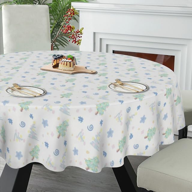 Christmas Tree Round Tablecloth for Christmas Decor Table Cloth Decor Washable Table Cover with Wrinkle Resistant for Home Kitchen Dining Room