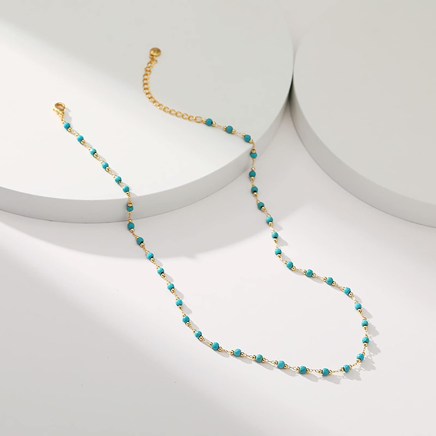 Turquoise Choker Necklaces for Women 18k Gold Plated Turquoise Beaded Necklace Choker Necklaces for Women