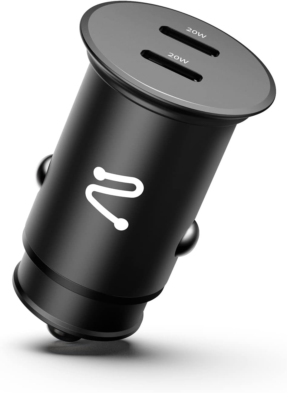 Cargador de coche USB C, Aergiatech 40W PD 3.0, adaptador de cargador rápido de coche de doble puerto, cargador de coche tipo C de metal compatible