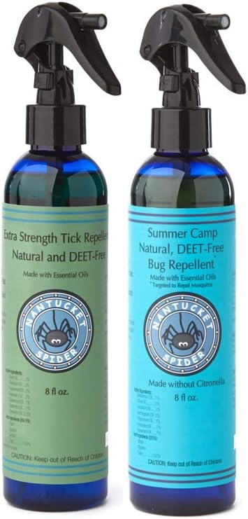 Nantucket Spider Paquete económico  Spray repelente de garrapatas extra fuerte de 8 onzas + 8 onzas repelente de insectos natural en aerosol para