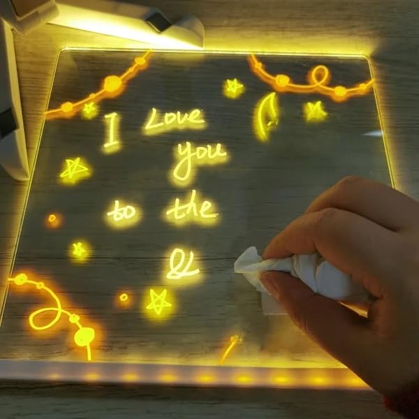 Tablero de notas LED con colores, tablero acrílico de borrado en seco con luz, pizarra de borrado en seco con soporte como un memo brillante,