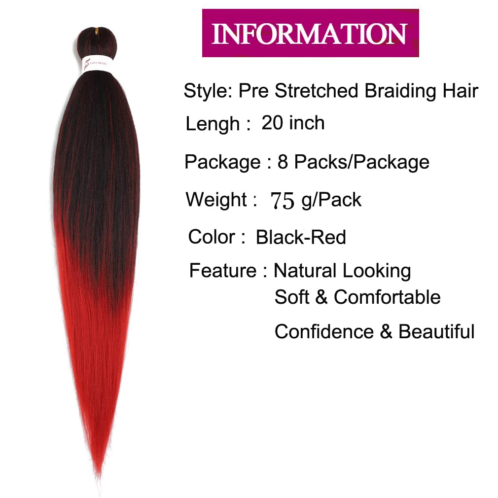 Extensiones de cabello trenzado preestiradas de 20 pulgadas, 8 paquetes de cabello sintético profesional para mujer, trenzas de ganchillo, textura