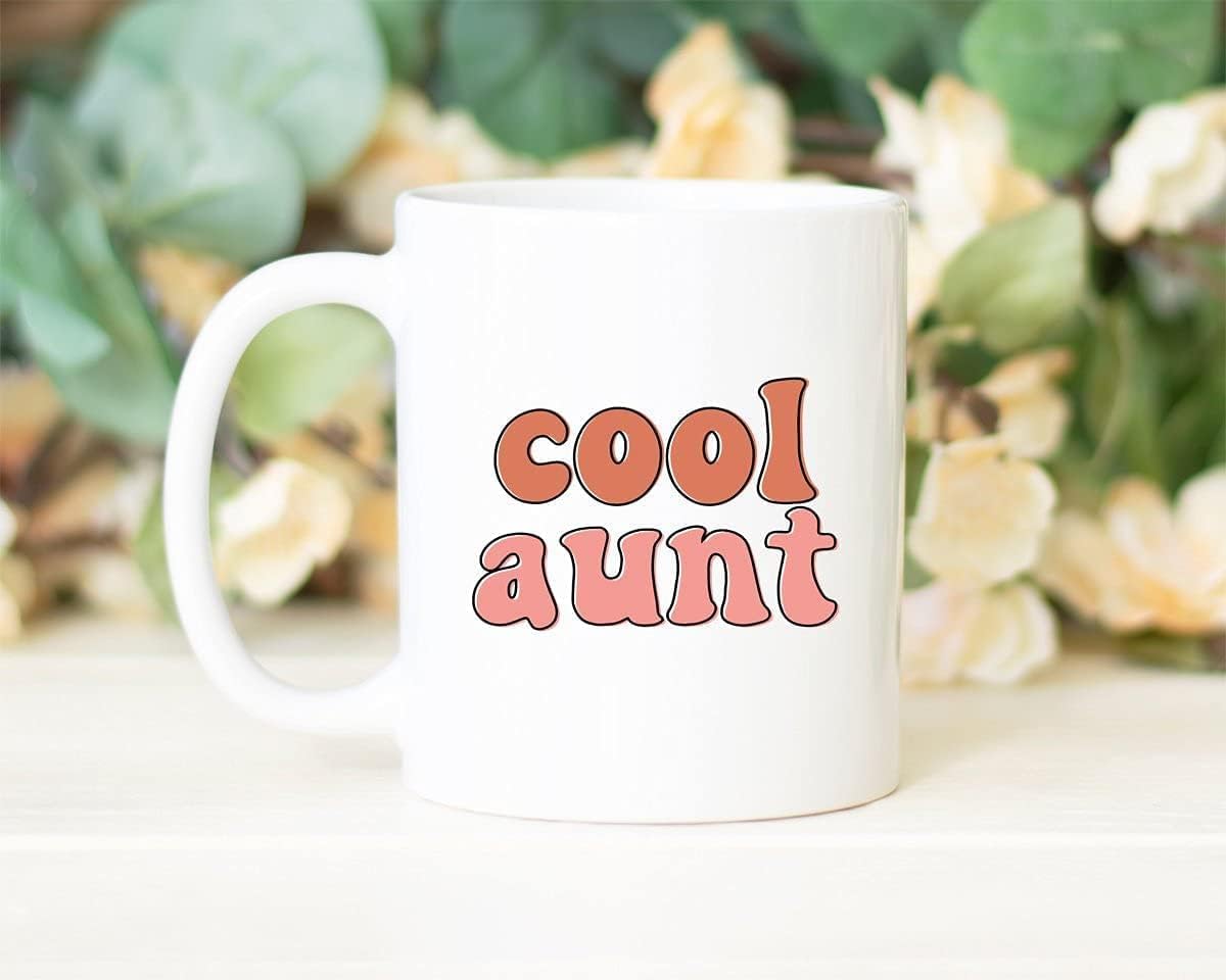 HTDesigns Taza de regalo para tía con texto en inglés “Cool Aunt Ever”, taza para tía, regalo para hermana, Zia Tia Theia, tía, tía, arcoíris, taza