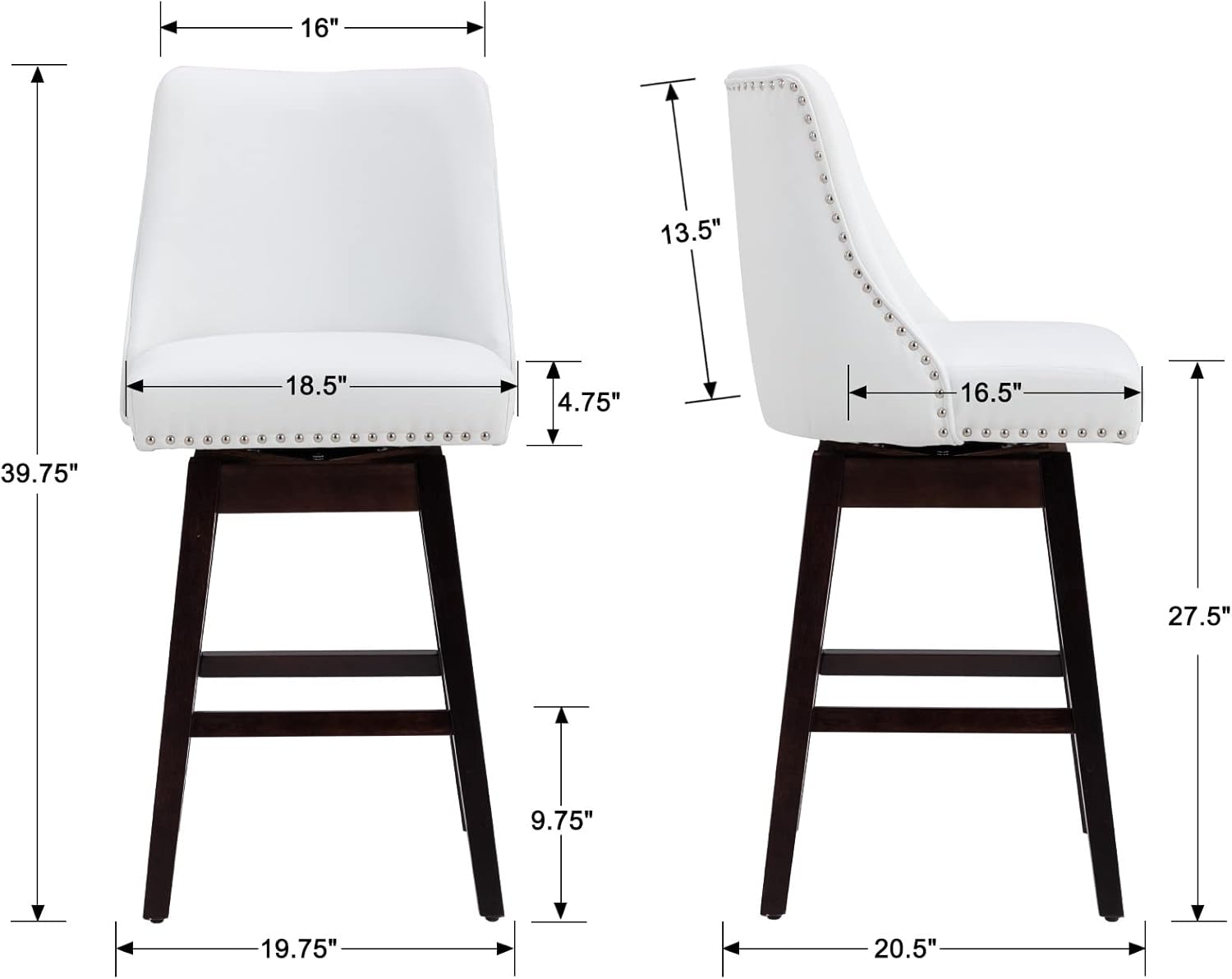 Taburetes de bar de altura de mostrador de 27.5 pulgadas, taburetes de cocina de piel sintética con respaldo, taburetes de bar giratorios de 360 con