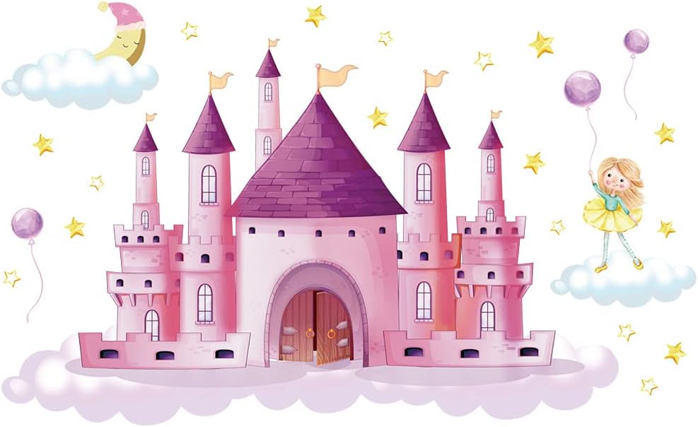 Rainbow Cloud Fairy Tale Princess Castle Wall Stickers for Kids Room Home Decor Girls Princess Bedroom Art Decorative Stickers (CB0002)