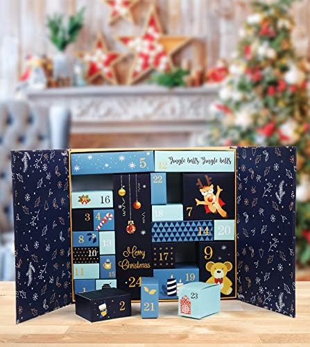 GWHOLE Calendario de Adviento de Navidad 2023, calendario de cuenta regresiva de Navidad recargable con 24 cajas de regalo, color azul