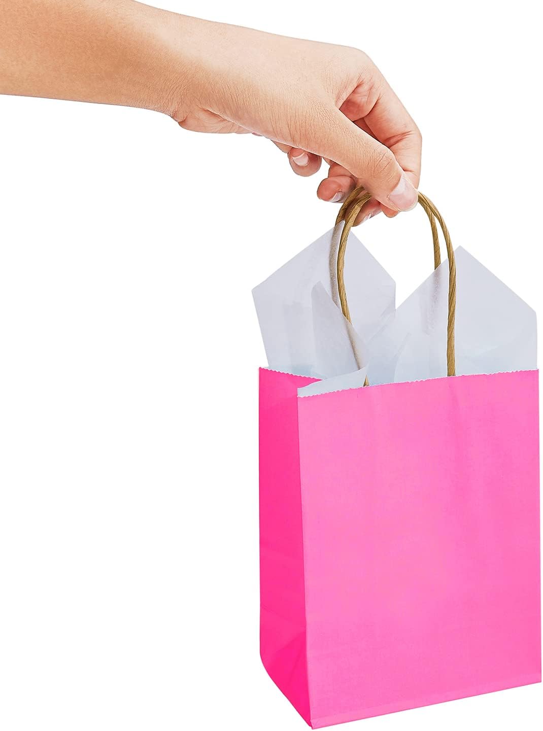 DjinnGlory Paquete de 60 pequeñas mini bolsas de regalo de papel rosa intenso con asas de 6.3 x 4.7 x 2.75 pulgadas para el día de la madre,