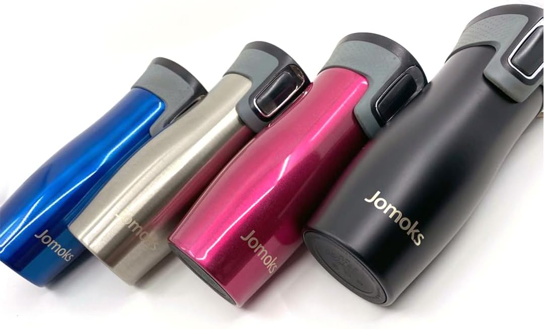 Jomoks Thermos – Taza de viaje de café de acero inoxidable con tapa, a prueba de derrames, aislada al vacío, mantiene las bebidas calientes hasta 5