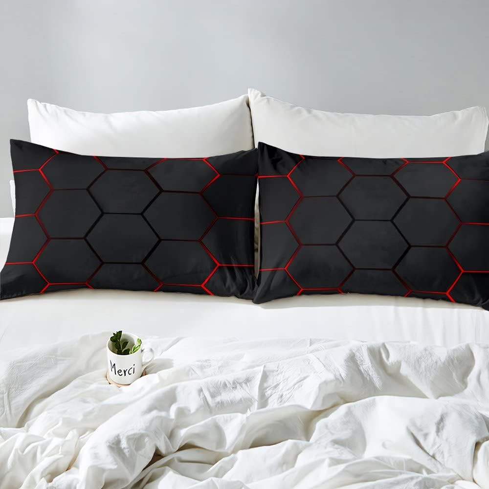Juego de funda de edredón con diseño de panal de abeja, diseño geométrico moderno con diseño hexagonal para niños y niños, juego de funda de edredón