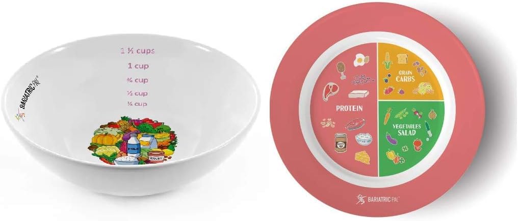 BariatricPal Juego de platos y cuencos de control de porciones bariátricas