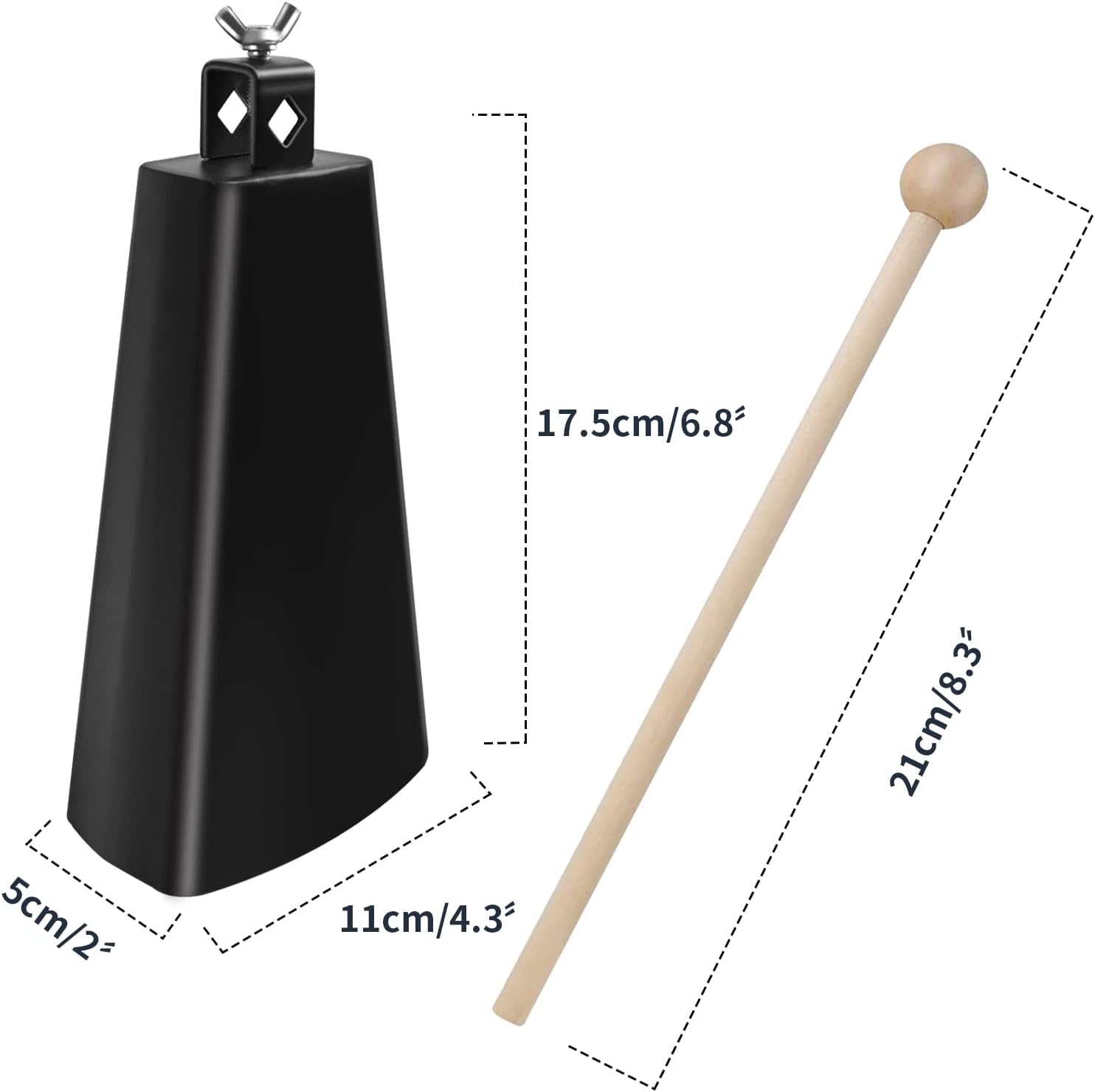 Soulmate Cencerro de 8 pulgadas de metal de acero de vaca campana instrumento ruidos cencerro mano percusión campana vaca campanas con mango palo
