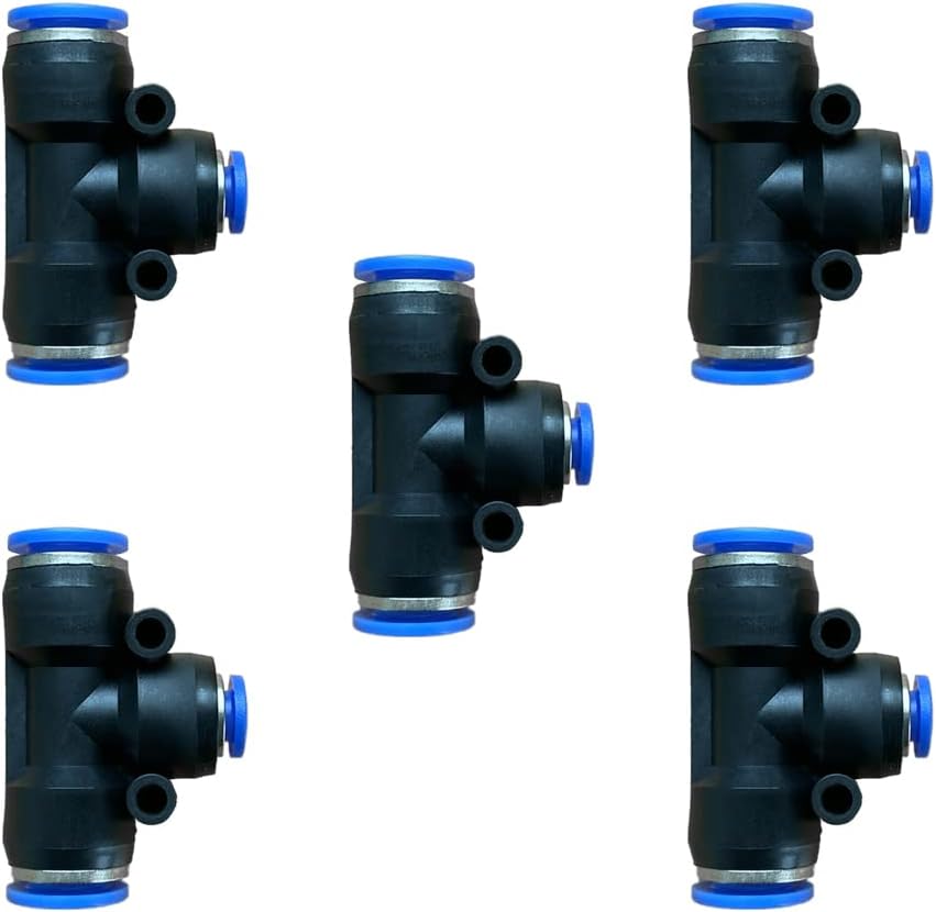 5 conectores reductores de tubo de 3 vías en forma de T de 0.394 in x 0.236 in x 0.394 in, empuje rápido para conectar la conexión en T