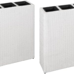 Cama elevada de jardín con 4 macetas, 2 piezas de ratán de polietileno blanco, cama de jardín elevada, macetas al aire libre para jardín de hierbas Cama elevada de jardín con 4 macetas, 2 piezas de ratán de polietileno blanco, cama de jardín elevada, macetas al aire libre para jardín de hierbas