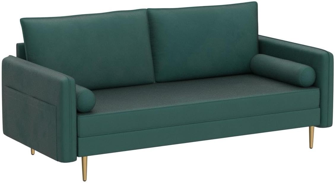 civama Sofá de terciopelo de 70 pulgadas de ancho, sofá de dos plazas tapizado moderno con 2 almohadas y bolsillos laterales, cómodo cojín de
