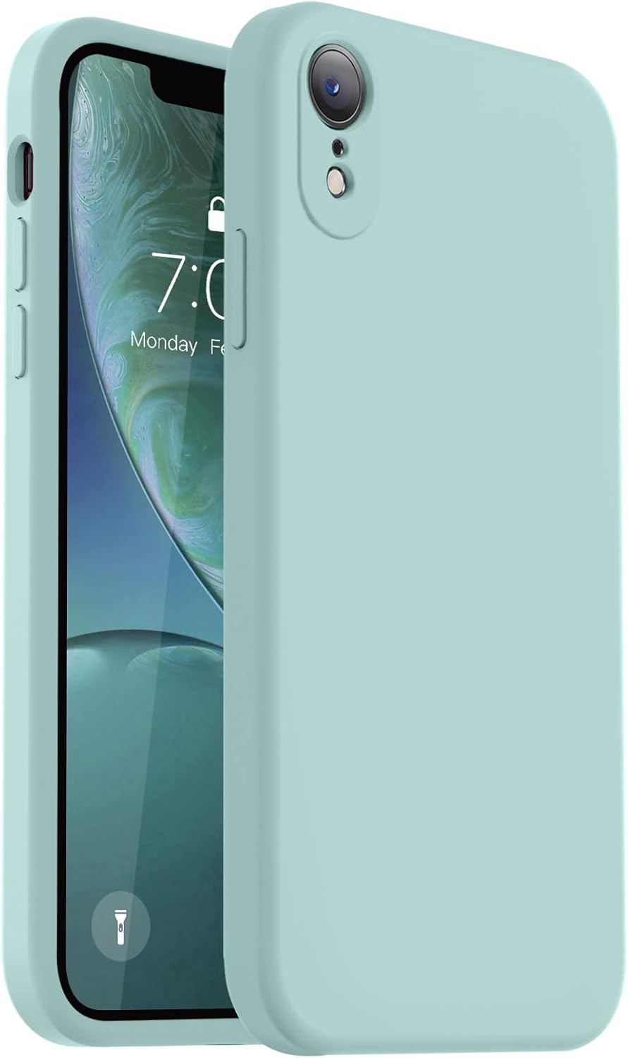 Vooii Compatible con iPhone XR, silicona líquida mejorada con bordes cuadrados, protección de cámara, forro de microfibra antiarañazos suave, funda