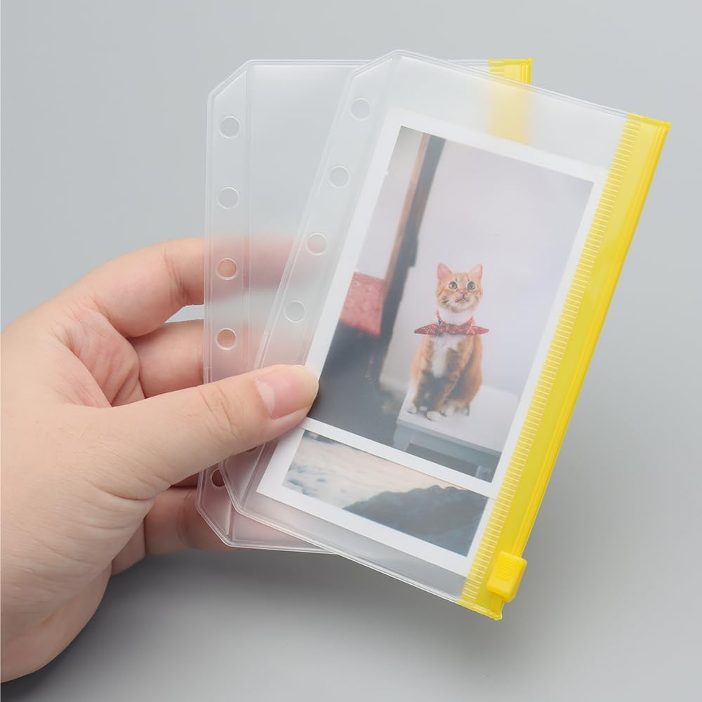 Bolsillos para carpeta A7, 12 unidades, 6 agujeros, bolsillos con cremallera, sobres amarillos con cremallera, tamaño de bolsillo, hojas sueltas con