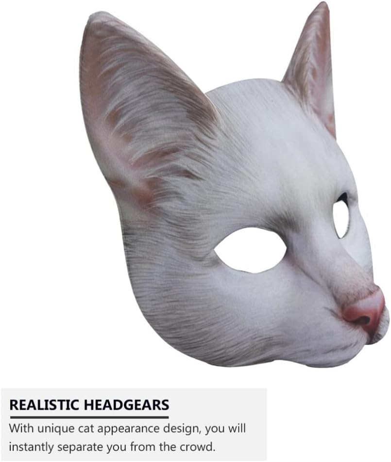 Abaodam 2 máscaras realistas de gatos, animales de media cara, de atigrado, suministros para fiesta de disfraces de Halloween (marrón, blanco)