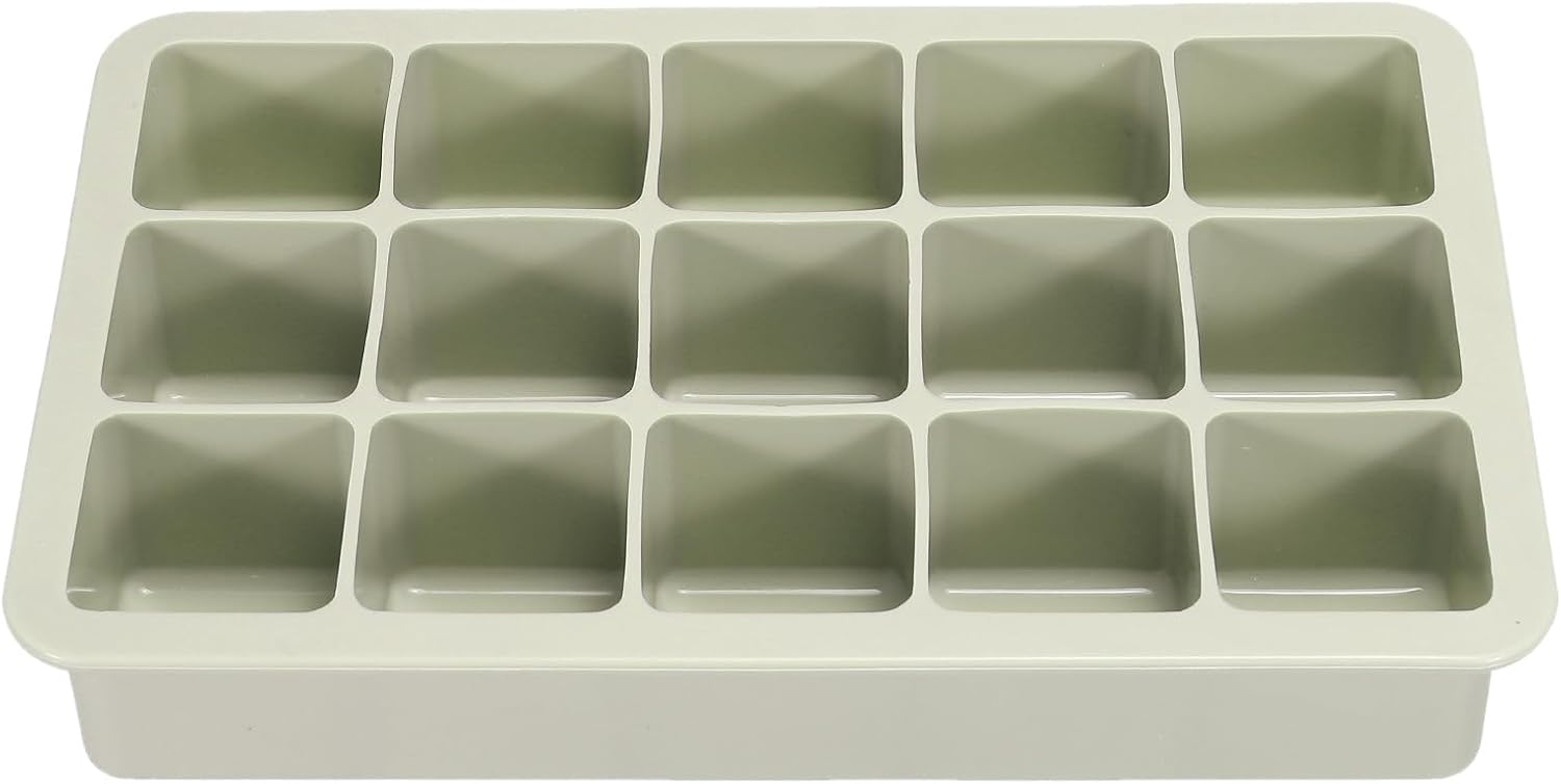 MECCANIXITY Molde para cubitos de hielo, bandeja de cubitos de hielo de 15 rejillas con tapa para cóctel, jugo, bebida casera (verde)