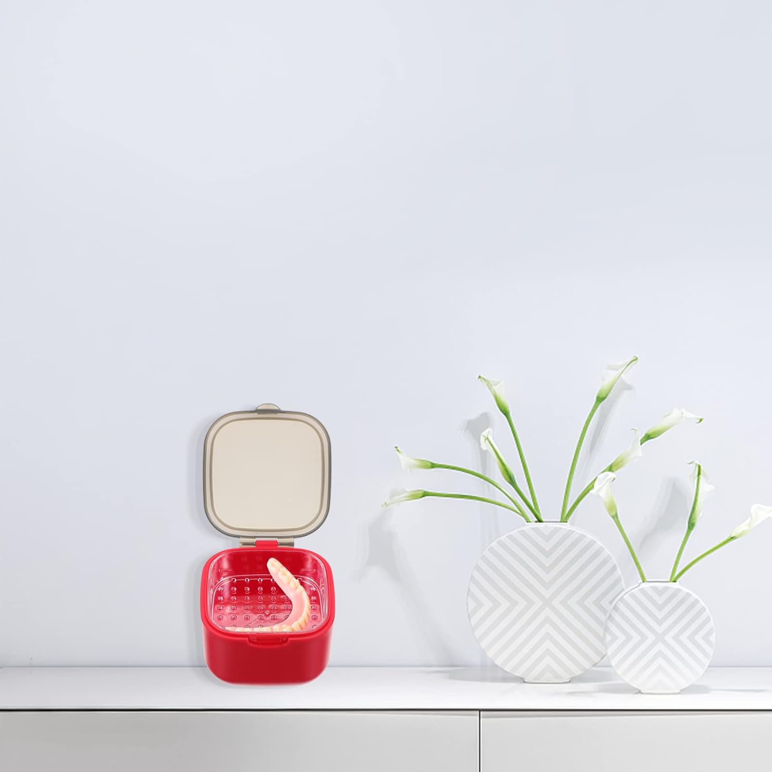 EXCEART Caja de baño de dentadura postiza con colador, caja de almacenamiento de dentadura dental, caja de retención de dientes, protector bucal,