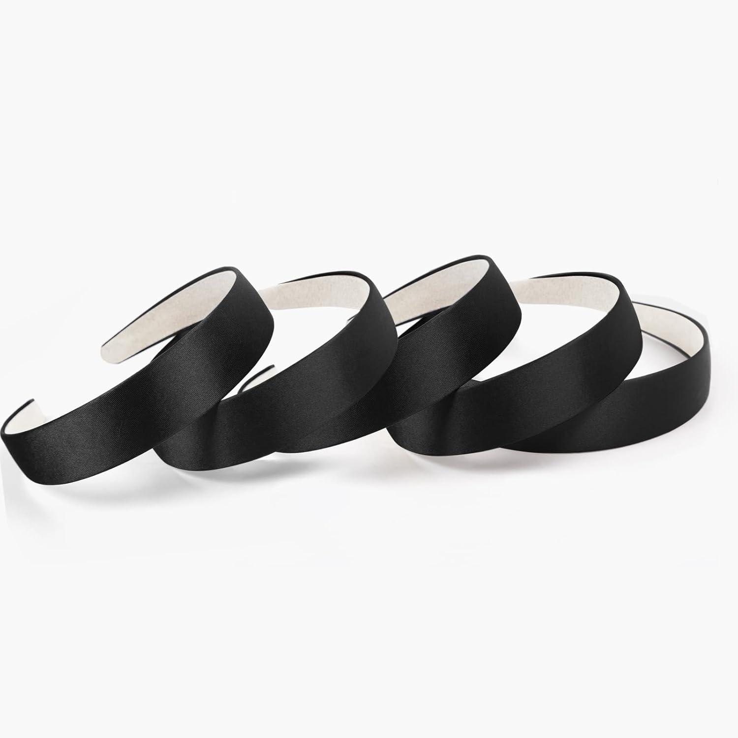 WOVOWOVO Paquete de 12 diademas de satén negro para mujer, 1.3 pulgadas de ancho, diadema antideslizante para niñas, banda para la cabeza, linda
