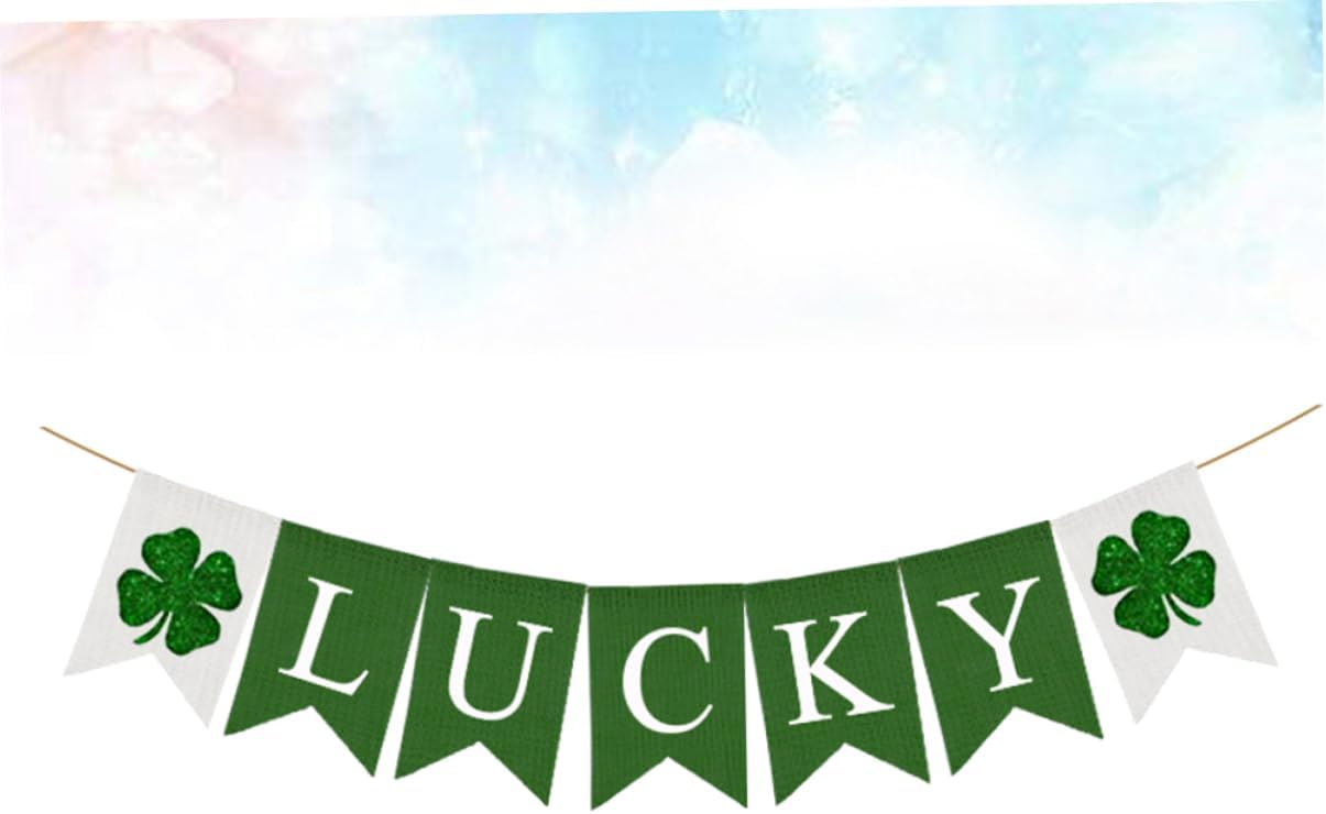 Abaodam 2pcs Irish Party Bunting Patricks Day Bunting Jute Bunting Banners Paddys Day Party Letter Printed Garland Linen Buntings Flag Linen Banner