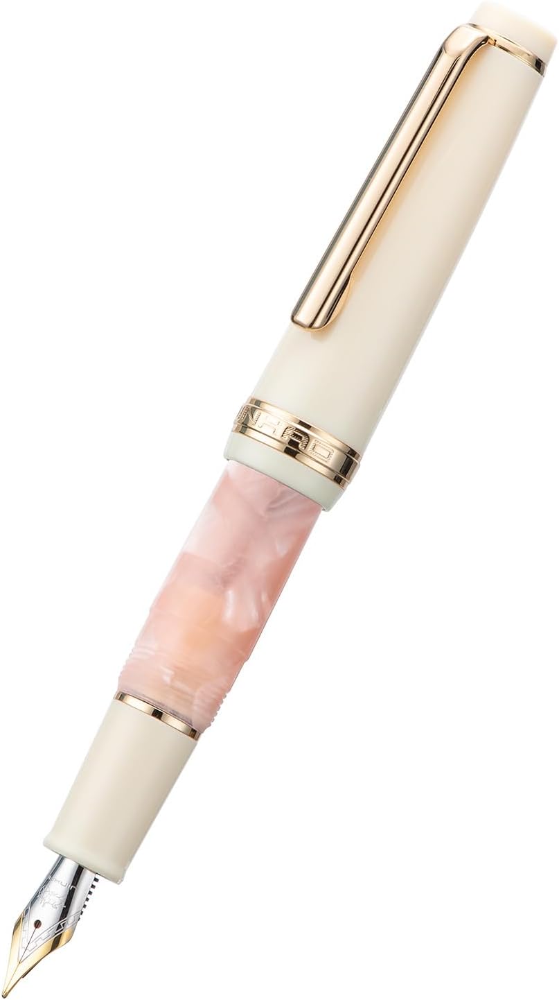 Jinhao 82 Mini pluma estilográfica acrílica, punta doblada iridio con convertidor de tinta, mini bolígrafo de viaje rosa Sakura de bolsillo corto