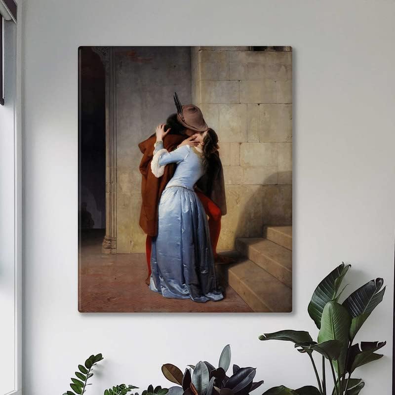 CanvasWAY – Francesco Hayez The Kiss – Impresión en lienzo de reproducción clásica de arte de pared de romanticismo italiano, pintura sobre lienzo,