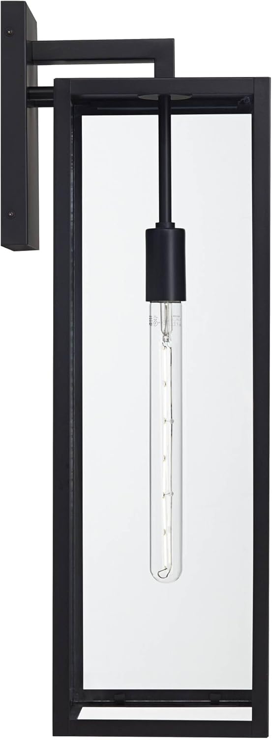 John Timberland Titan – Lámpara de pared industrial moderna para exteriores, color negro místico, paneles de vidrio transparente de 27 pulgadas para