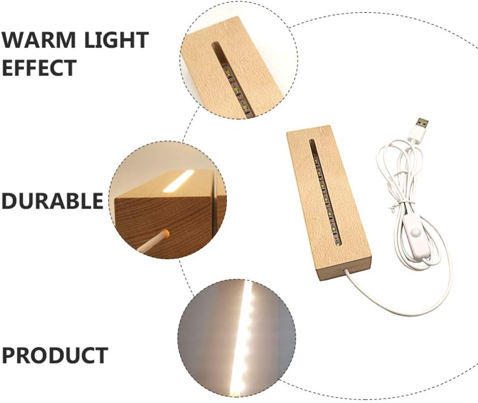 VOSAREA Base de luz LED base de luz base rectangular de madera LED base de exhibición de luz LED base de cristal acrílico lámpara de luz LED base