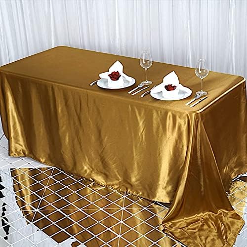 BalsaCircle Mantel rectangular de satén dorado de 90 x 132 pulgadas para mesa de boda, fiesta, recepción, eventos, cocina y comedor