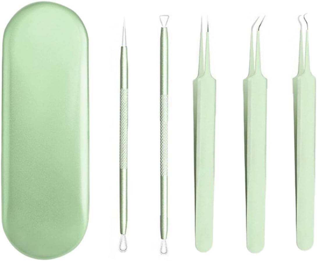 BIVIZKU Kit de herramientas para eliminar puntos negros, kit de 5 piezas, kit profesional de eliminación de acné de acero inoxidable para nariz y