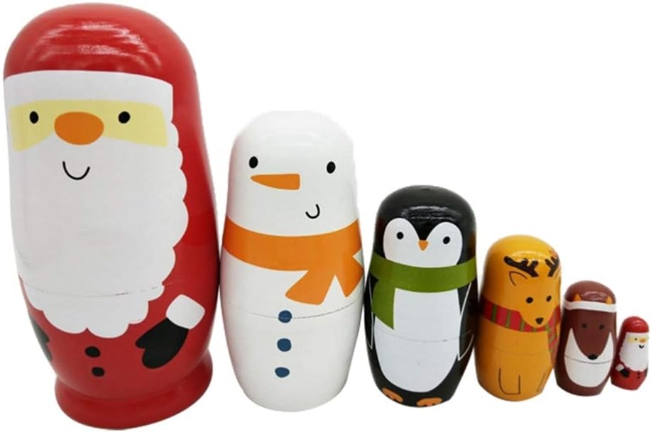 Healifty Muñecos rusos para niños, 6 unidades, juego de regalo de madera hecho a mano para niños, muñecas de anidación para Navidad, juguete de