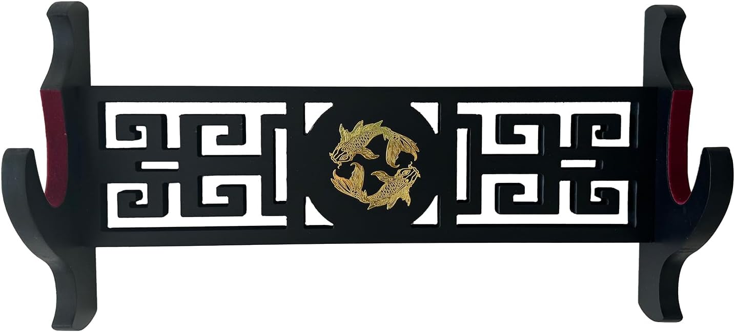 Katana – Soporte de pared para espada de terciopelo de 1 nivel, patrones de peces dorados, soporte acolchado de espada samurái, soporte de espada