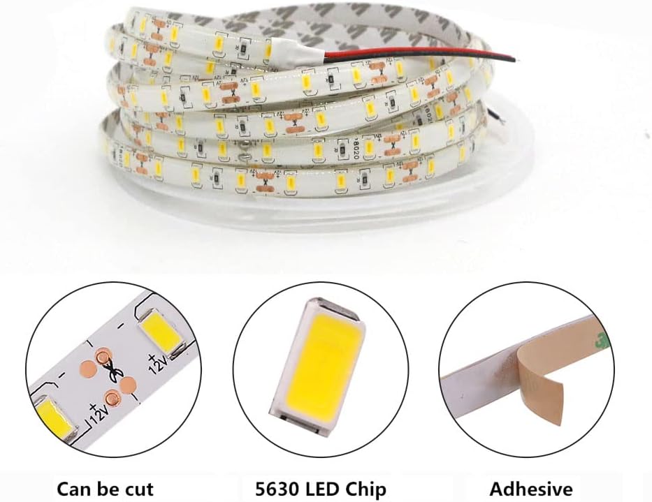 Tira de luces LED, tira de luces LED 5M DC 12V SMD 5630, tiras de luz LED de color azul, luces de cinta LED para debajo del gabinete, cocina,