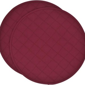 Manteles individuales redondos acolchados con cargador de vino de bayas sólidas, juego de dos Manteles individuales redondos acolchados con cargador de vino de bayas sólidas, juego de dos