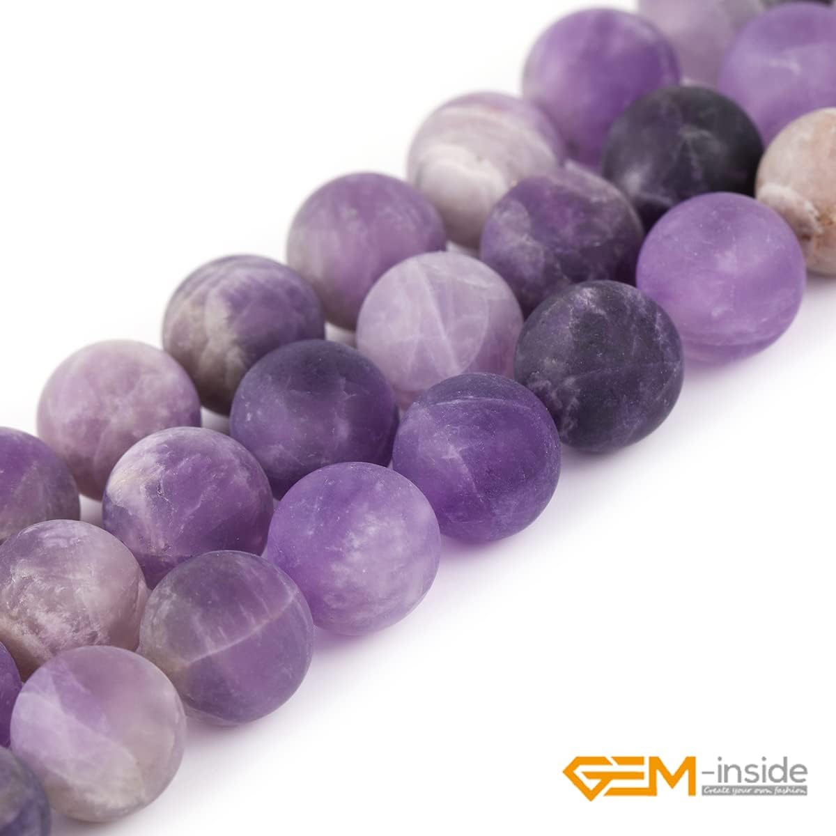 GEM-Inside – Cuentas de piedra preciosa amatista mate esmerilado redondo natural de 0.394 pulgadas (0.394 in), piedra energética de cristal para