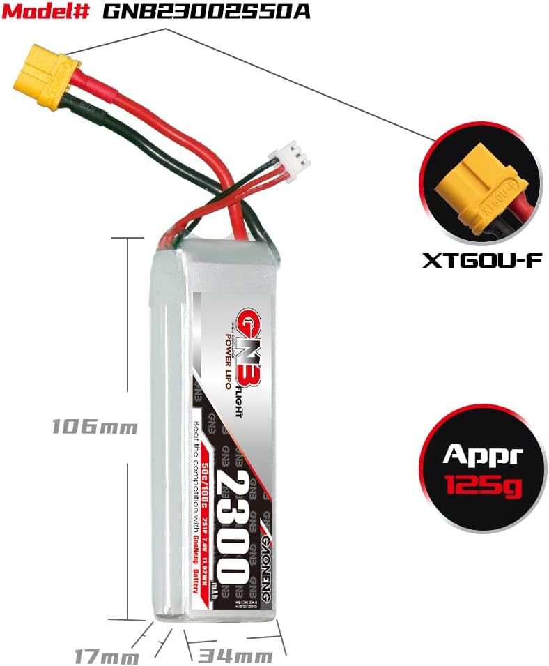 GAONENG GNB 2S 7.4V 2300mAh 50C XT60 RC LiPo batería grafeno para RC Racing Car Helicóptero FPV Drone