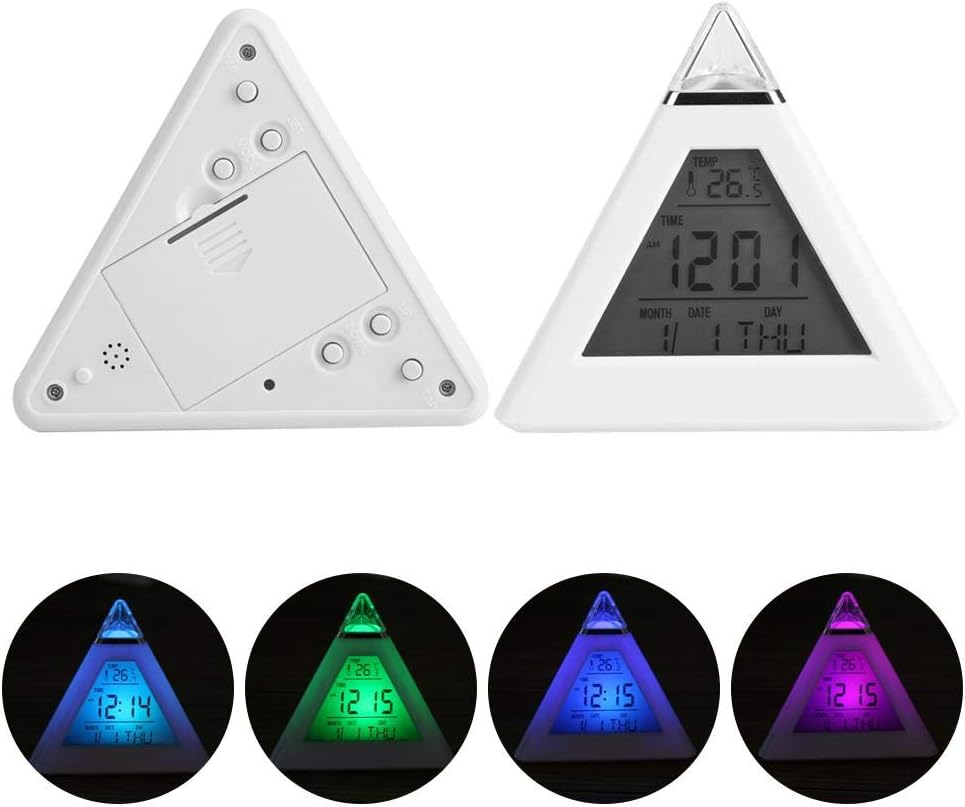 TOPINCN Reloj despertador piramidal, LED que cambia de color, reloj despertador digital LCD, termómetro de luz nocturna, reloj de mesa de escritorio