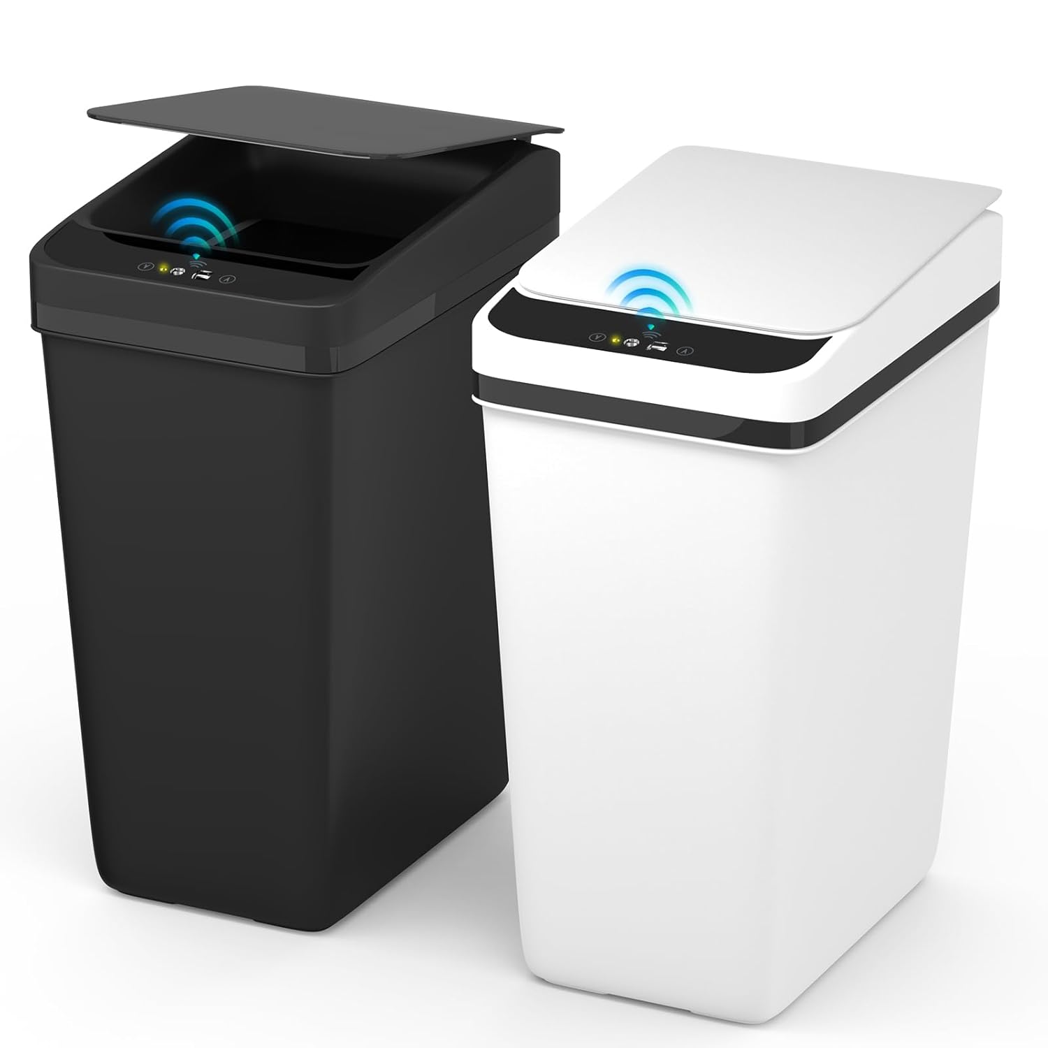 Paquete de 2 cubos de basura de 2.5 galones con sensor de movimiento, cubo de basura delgado sin contacto con tapa, cubo de basura eléctrico de