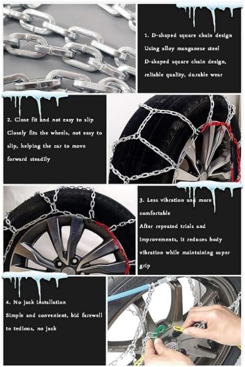 Cadenas de nieve, cadenas de neumáticos para SUV, automóviles, sedán, automóviles familiares, camiones pesados para hielo, nieve, barro, arena (2